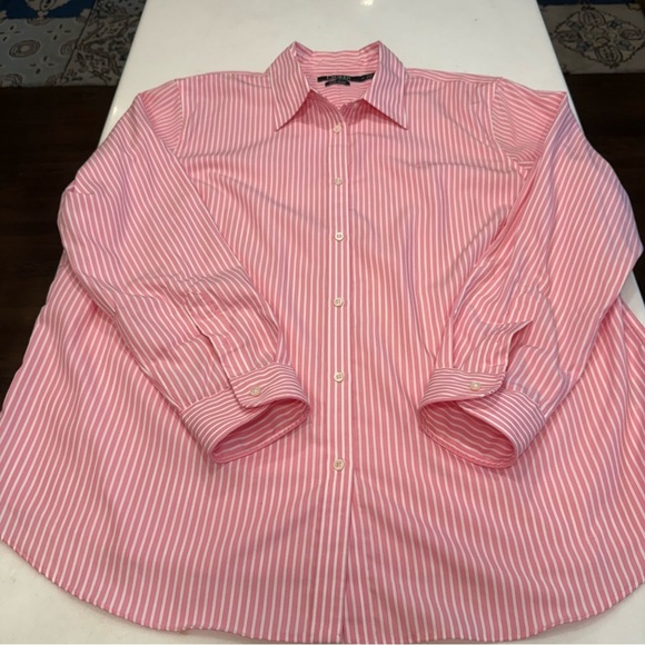 RALPH Lauren Women's Striped Pink White Long Sleeve Button-Down Shirt Sz 1X NWOT - Picture 9 of 10